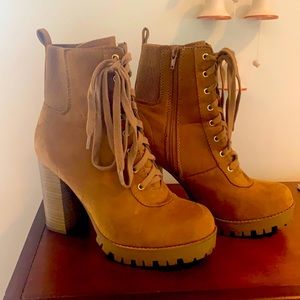 SODA Brown Womens Heeled Combat Boots